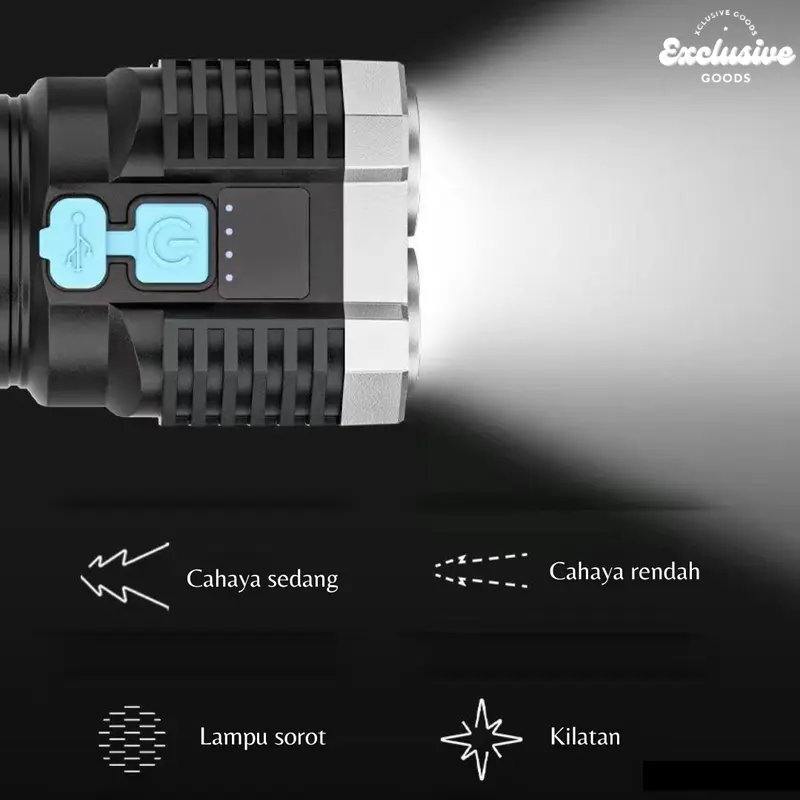 [XGoods] SENTER LED 4 MATA 48W + 20W SENTER CAS SENTER LED CHARGEABLE SUPER TERANG EMERGENCY LAMP Lampu Putih 4