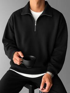 Sudadera de hombre para otoño invierno con media cremallera y cuello alto, manga larga, ajuste casual, tela de punto liso, espesor moderado, ropa para otoño e invierno