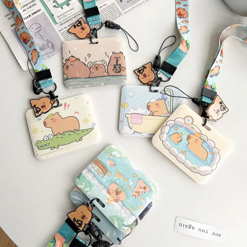 Chủ thẻ Capybara, Thiết kế hoạt hình, Cầm Tay Phong cách Hàn Quốc, Chủ thẻ ảnh động vật, Vỏ bảo vệ thẻ, có Dây buộc, Thích hợp cho sinh viên và thẻ xe buýt, Vỏ bọc cho sinh viên / bé gái 0