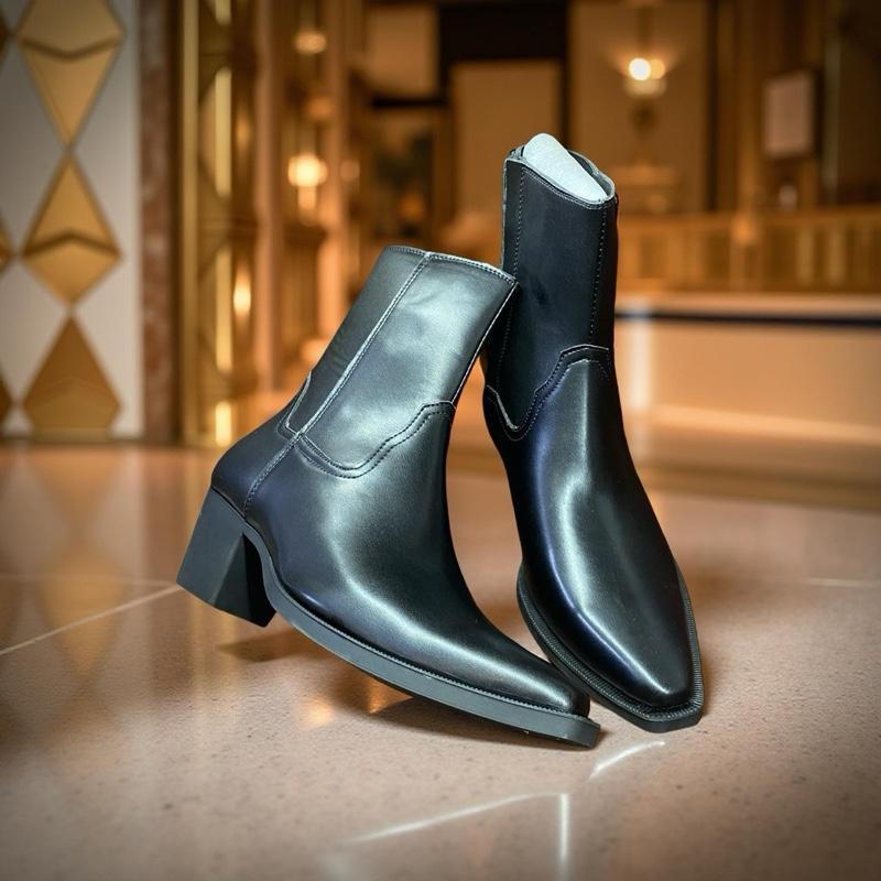 Santiago Boots Đế Cao Su 7cm Da Xít Bóng Chelsea Boot Nam Giày đi tiệc