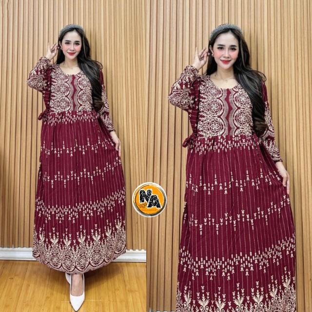 Longdress Motif Sultan Busui Bumil Trends Kekinian LD 110cm Longdres Resleting Tali Samping Wanita Rayon Tebal Panjang daster  long
