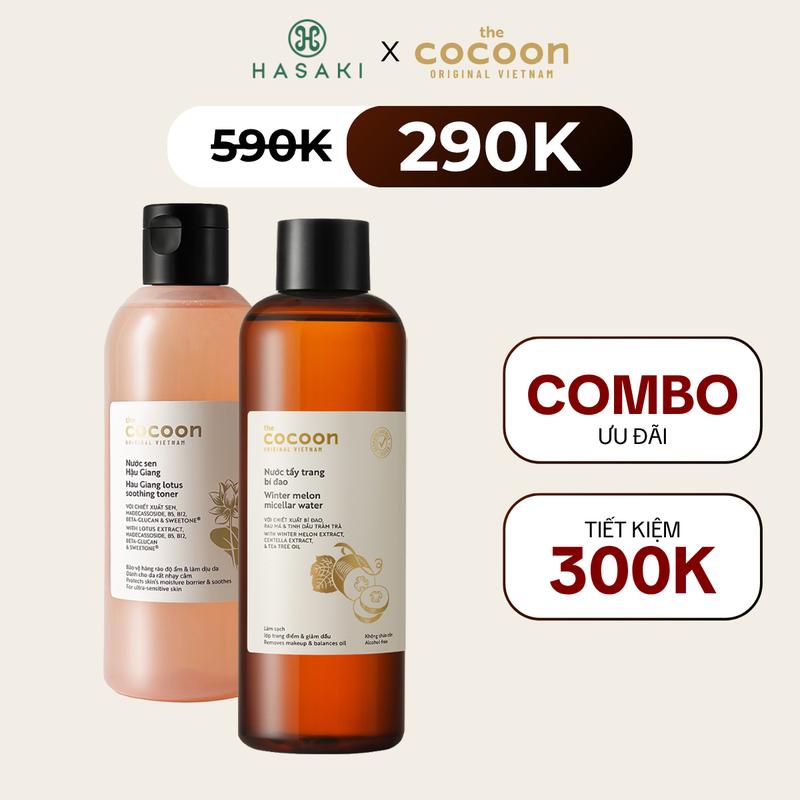 Combo Cocoon Nước Cân Bằng Sen Hậu Giang 310ml & Nước Tẩy Trang Bí Đao 500ml Hau Giang Lotus Soothing Toner + Winter Melon Micellar Water | HASAKI BEAUTY