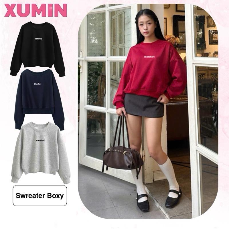   Lót Nhung  Áo Baby Sweater Xu Min Min - Chất Nỉ Lót Nhung Dày Dặn Không Đổ Lông In Nổi Chữ "Catcher" 