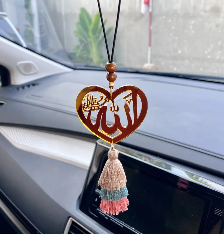 Gantungan Spion Mobil Lafadzh Allah Warna Emas Bolak Balik Tebal 4 mm Ukuran 7 cm buat 0