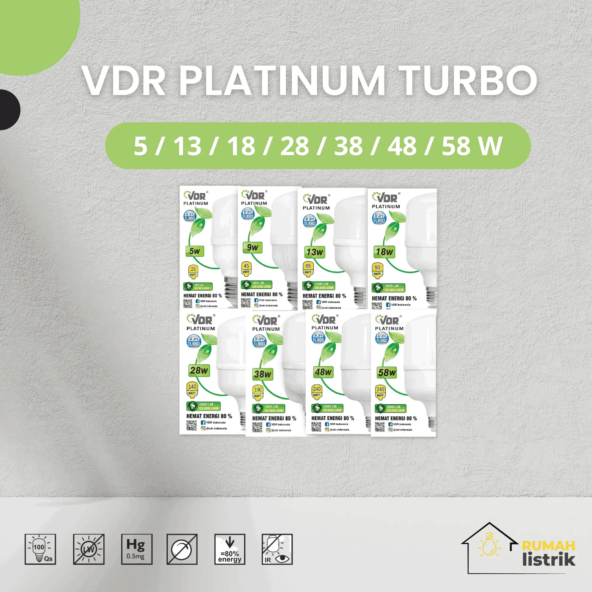 LAMPU LED VDR TURBO PLATINUM 5W/9W/13W/18W/28W/38W/48W/58W