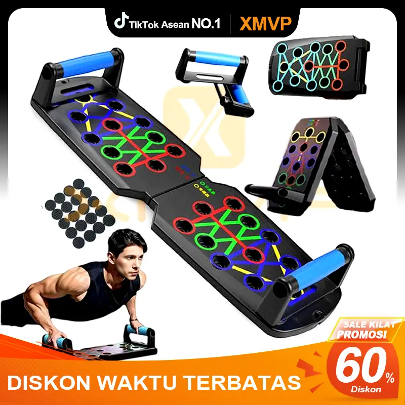 XMVP Papan Push‑Up Multifungsi 3‑in‑1 Portabel 20×63 cm, dilengkapi batang tarik latihan dada & perut, alat pembentuk otot pria‑wanita. Untuk push‑up, pull‑up latihan otot dada perut, cocok olahraga rumahan, hadiah ideal pecinta kebugaran.