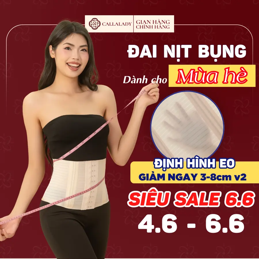 Đai Nịt Bụng Latex Callalady chất liệu đúc su thoáng mát mỏng nhẹ chống lộ có 8 thanh xương chống cuộn