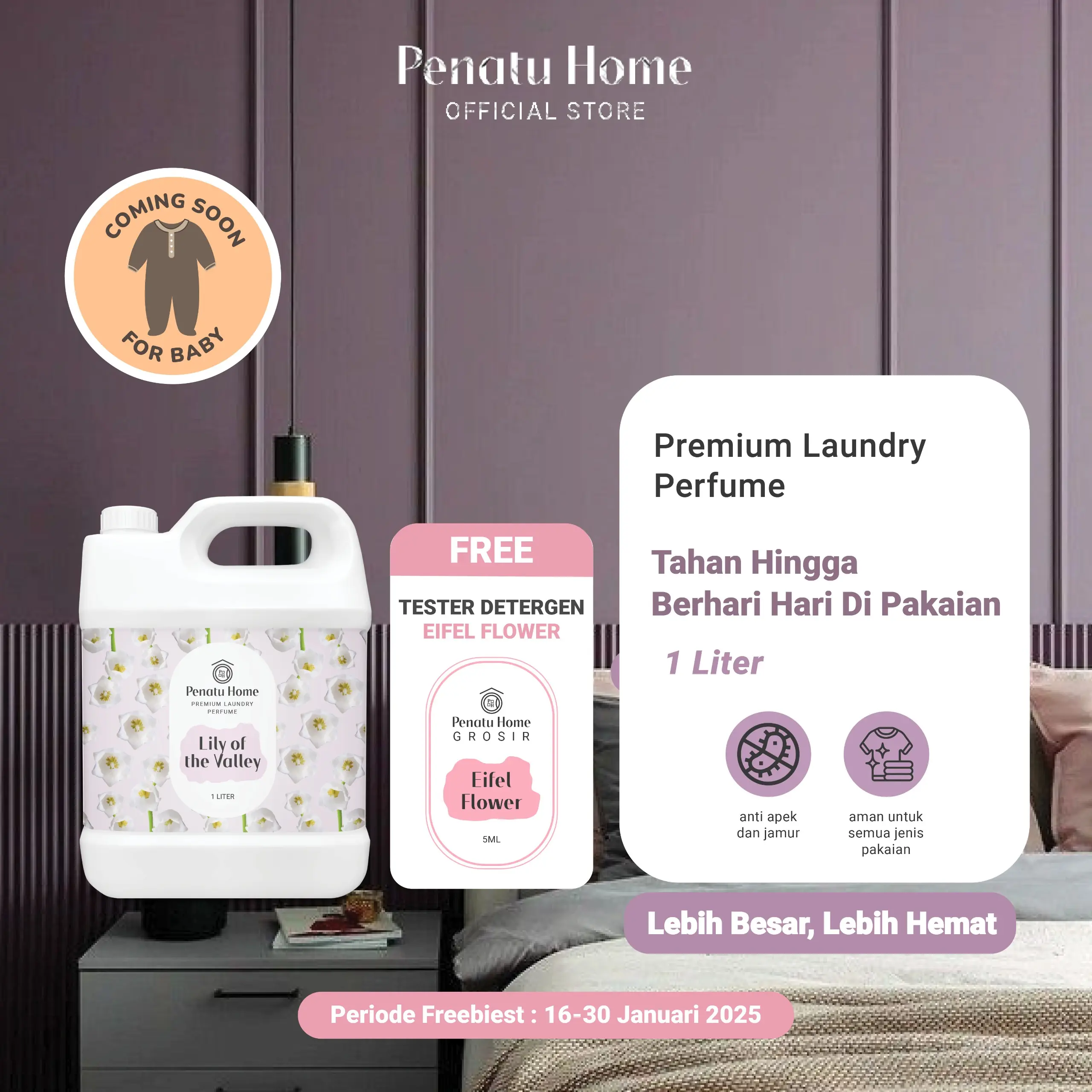 Parfum Laundry Premium Penatu Home - Lily Of The Valley Jirigen 1L