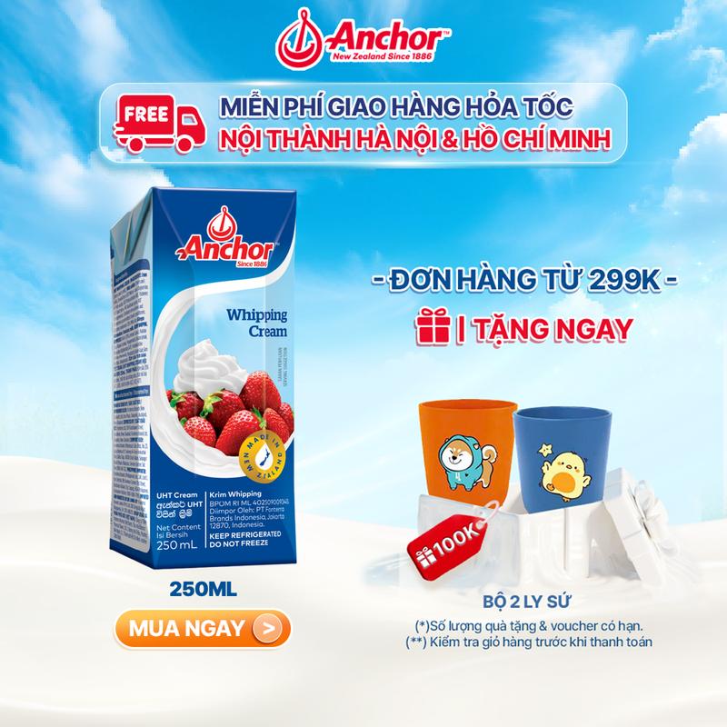   GIAO HCM - 4H  Kem sữa tươi tiệt trùng Anchor Whipping cream hộp 250ml 