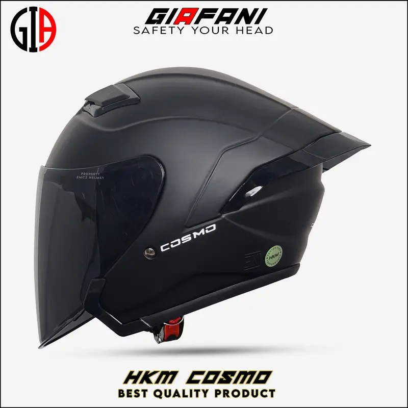 Helm Half Face HKM COSMO | Hitam Dof Kaca Visor Smoke SNI Motorcycle 0