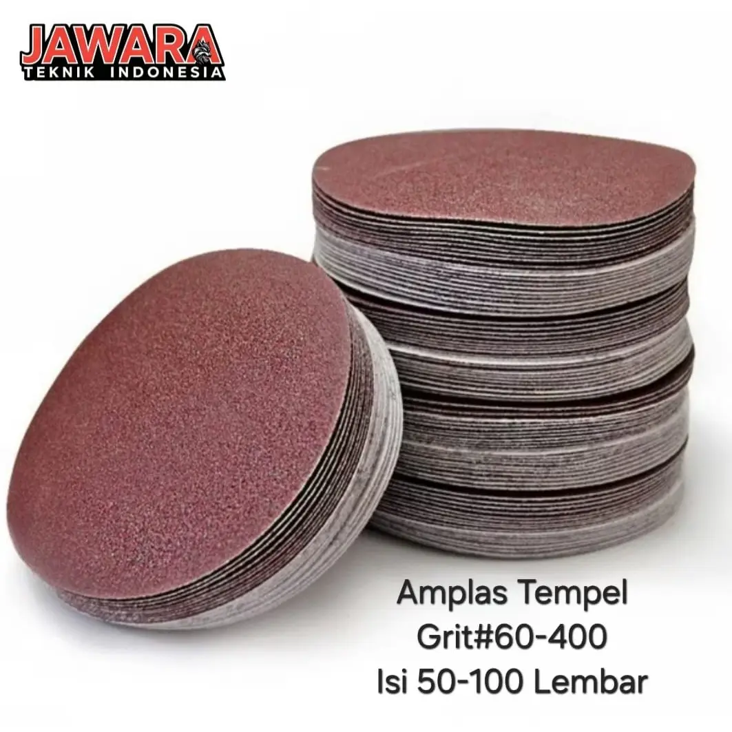 JAWARA TEKNIK Amplas Tempel Bulat Gerinda 4" Grit 60-80-100-120-150-180-240-320-400 Isi 50-100 Lmbar