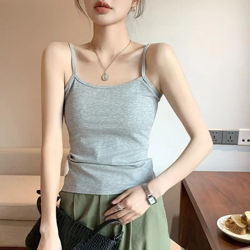 Summer Staple Strappy Cami Top - Built-in Bra Pads, Seamless & Figure-Hugging, Versatile Layering Essential for Stylish Outerwear (Lightweight, Pure & Edgy Aesthetic)