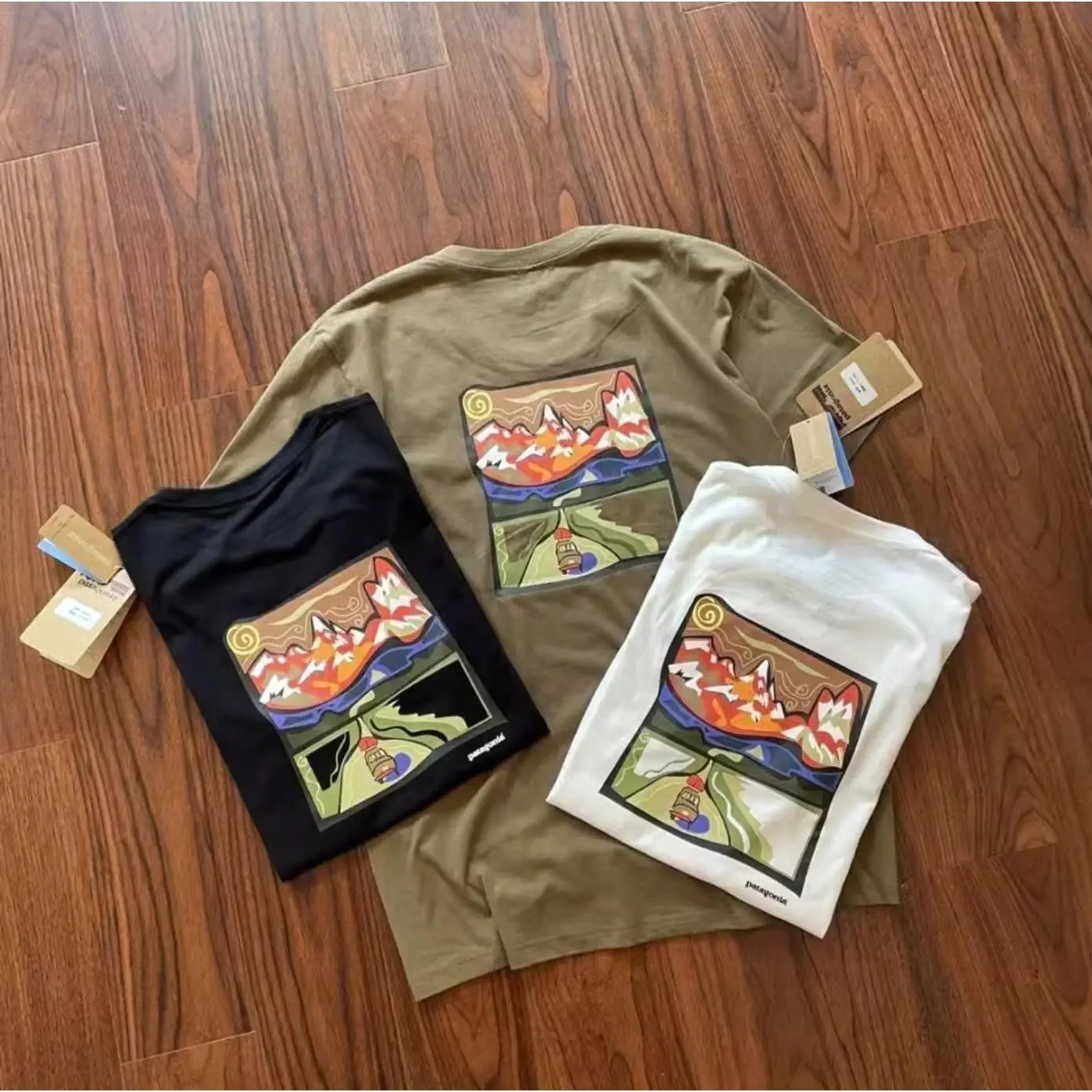 Ready Stock Patagonia Classic Volcano Print Pure Cotton Eco Friendly T-shirt For Men And Women Loose Short Sleeve