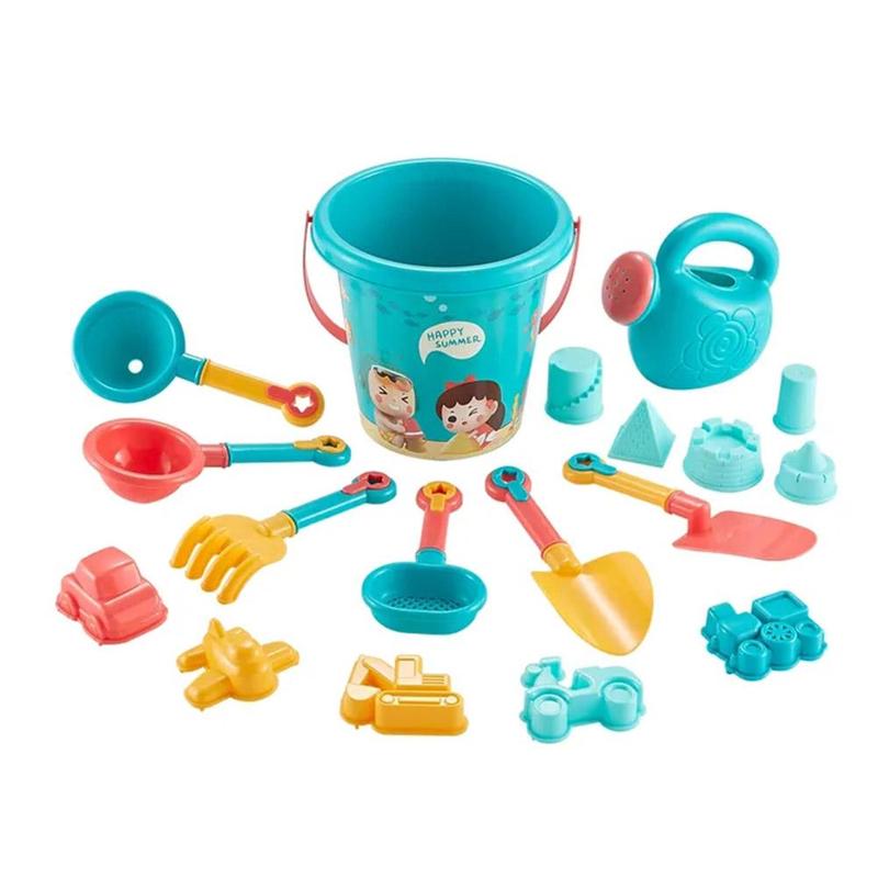 Product Introduction of 18Pcs/Set Travel Beach Toys Kids Beach Toys Set With Sand Rake Watering Can Bucket Shovels Rakes Models Play Tools 20