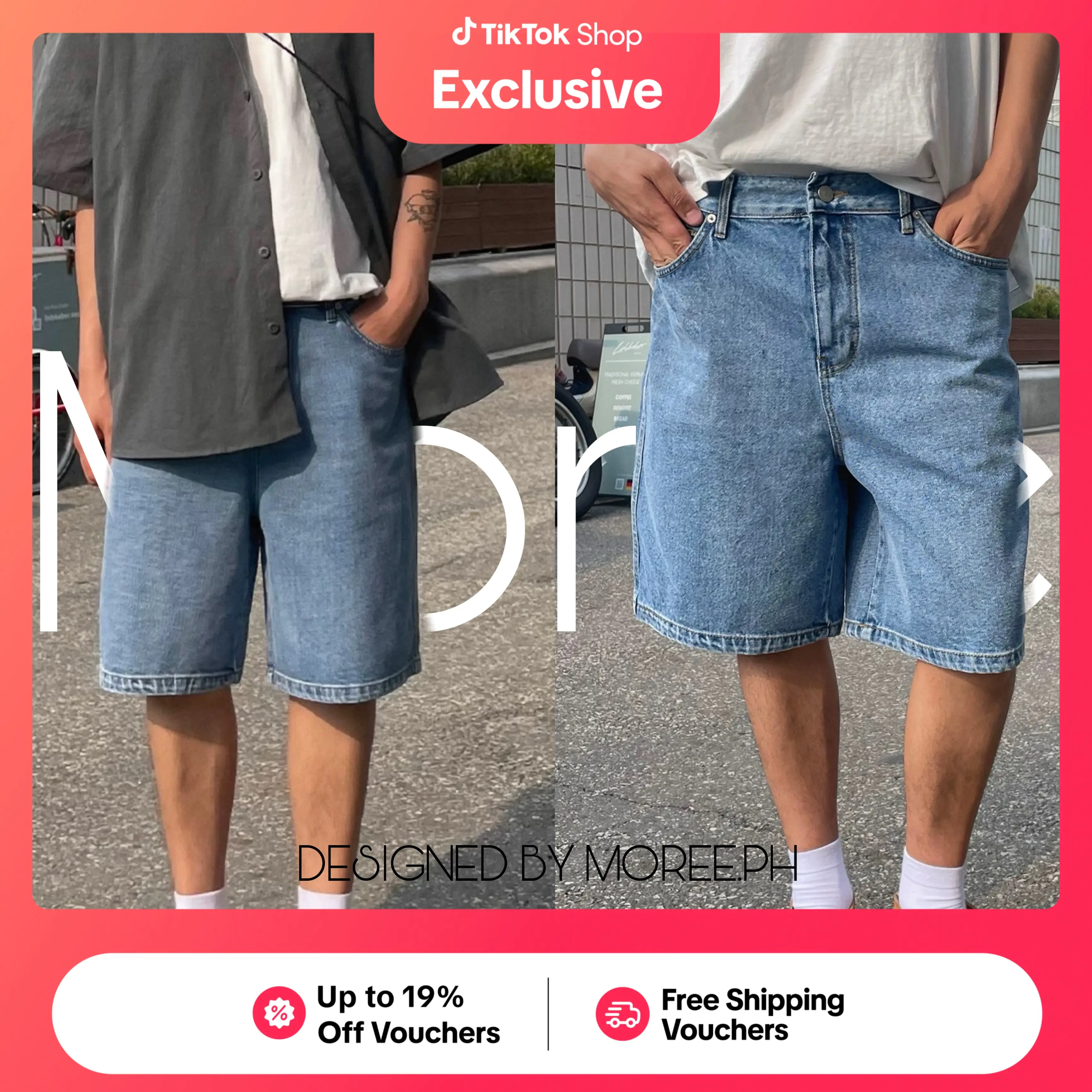 MOREE Fashion Quality Men Slant Pocket Summer Loose Straight Leg Denim Shorts Baggy Jorts Plain Navy Blue Going Out Basic