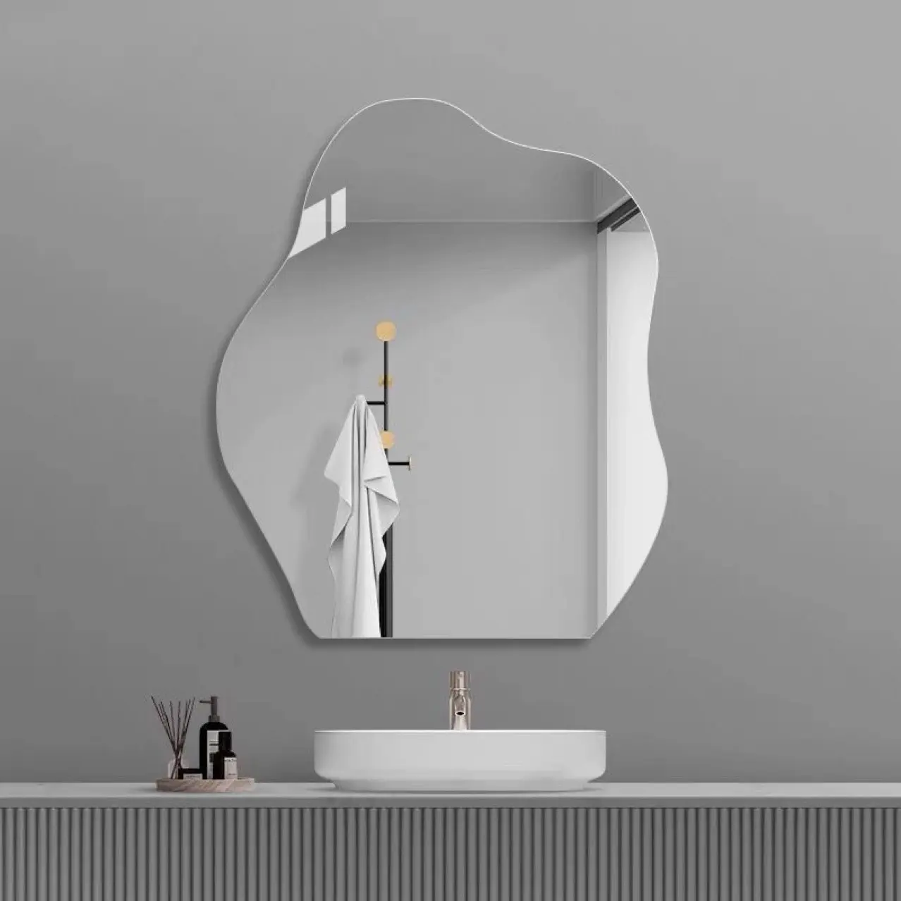 Acrylic mirror, wall mounted, household bathroom soft mirror, irregular cloud mirror, no punching, dressing table, fitting mirror