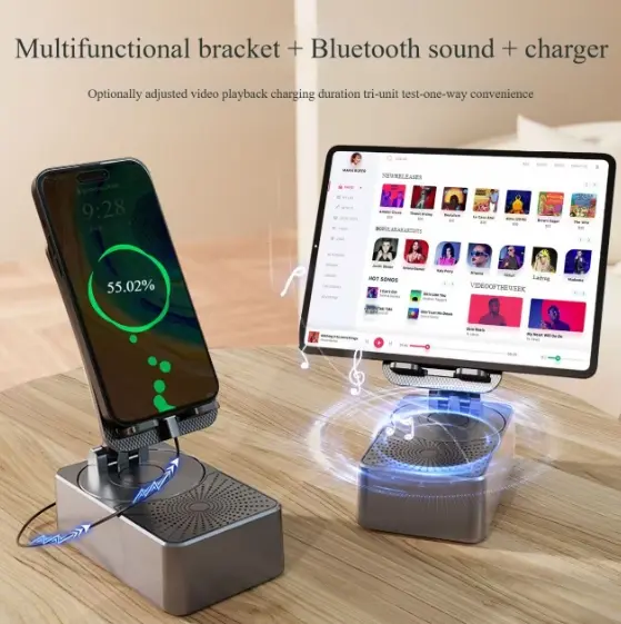 Giá Chân Đế Điện Thoại Di Động Loa Bluetooth Thiết Bị Xem TV Và Nghe Nhạc, Sạc Dự Phòng Cầm Tay Loa Tích Hợp Ba Trong Một Thông Minh Đa Năng, Thích Hợp Cho Người Lười Biếng, Sử Dụng.