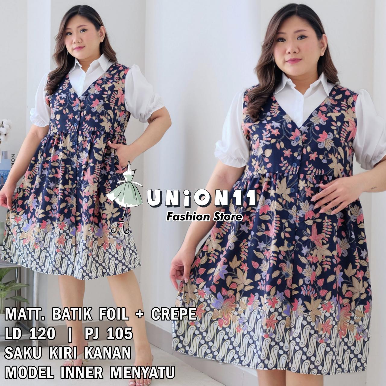 Union11 - Dress Jumbo Dress Wanita Dress Ld 120 Xxxl Big Size Muat Bb 90 Kg Kahiyang
