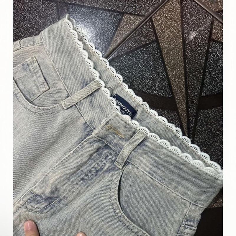  Quần Jean NỮ Ống suông phối Ren from basic Q1520 