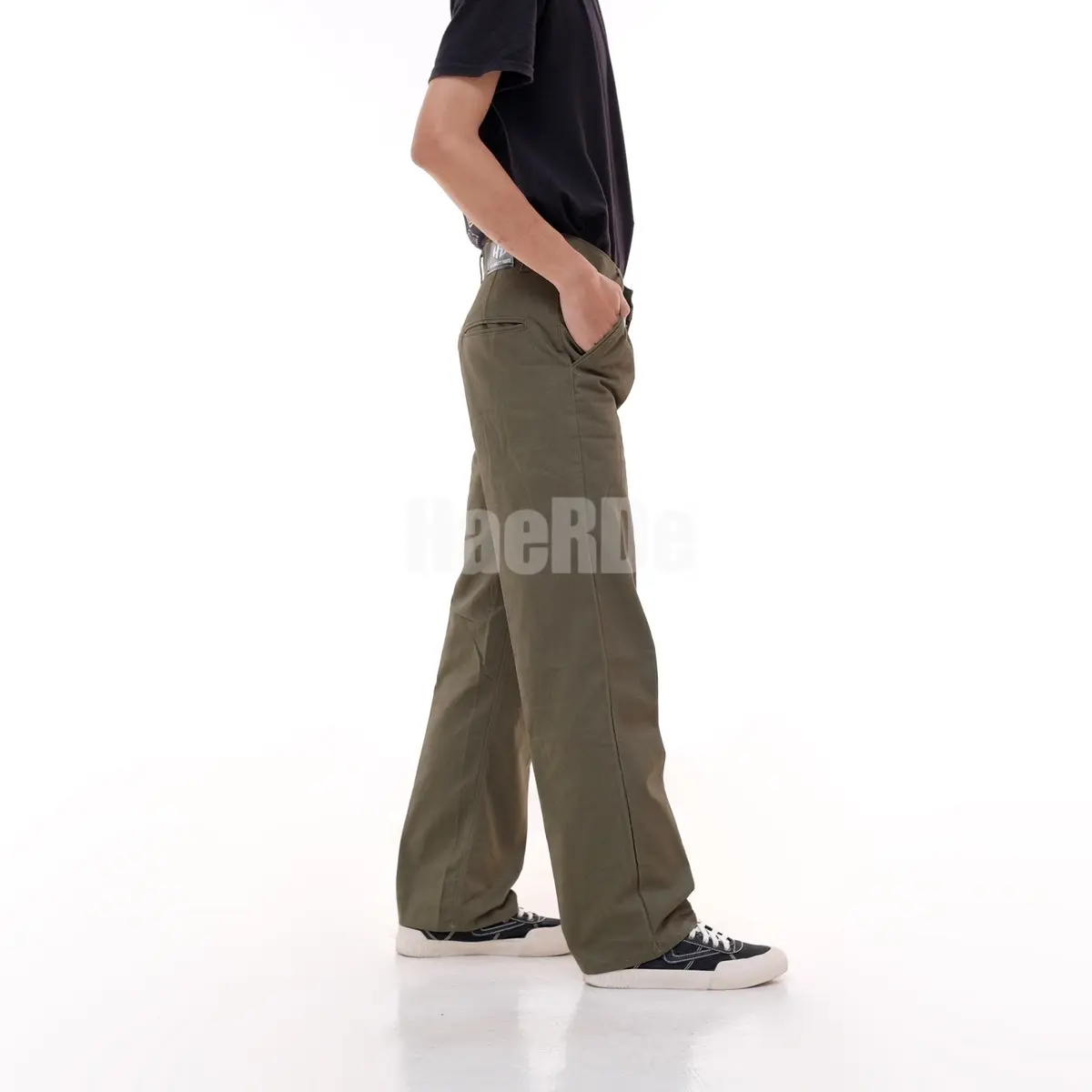HaeRDe Celana Chino Panjang Reguler Fit Gombrong Standar Pria Baggy Pants non Stretch Katun Twill Berkualitas Termurah Size 27-38 Warna Hitam Abu Army Mocca Cream
