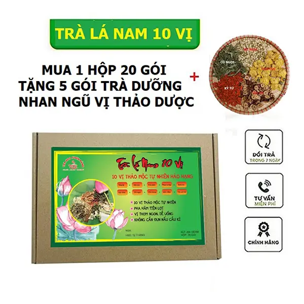 Trà Lá Nam 10 Vị Kèm 20 Túi Lọc Bã Trà, Tặng 05 Gói Trà Dưỡng Nhan Ngũ Vị - Nước Trà Tea Chè 0