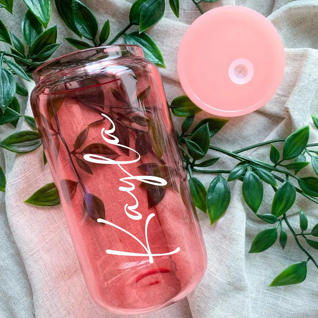 Custom Name Jelly Glass Cups with Bamboo Lid and Straw