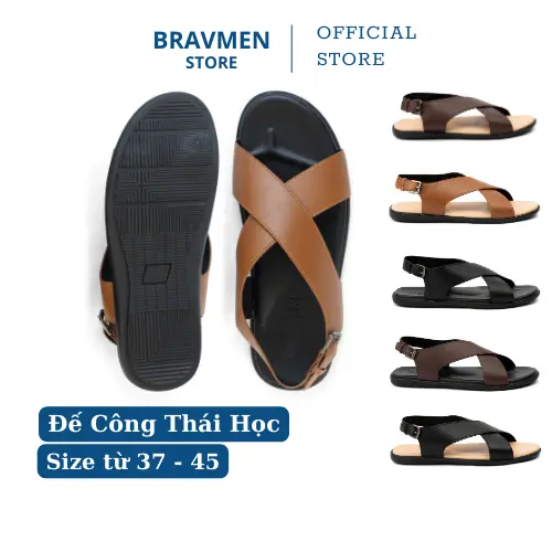 Giày sandal da nam quai chữ X chính hãng, thiêt kế Công Thái Học, đế Eva ôm chân BS03
