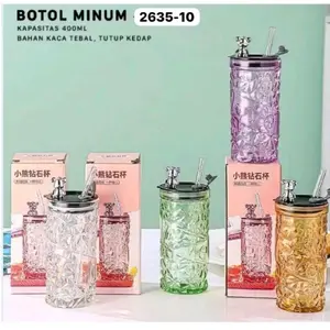 B ( B166 ) BOTOL/GELAS MINUM KACA KRISTAL TUTUP BRUANG FREE SEDOTAN + BOX Bottles Kitchenware Water