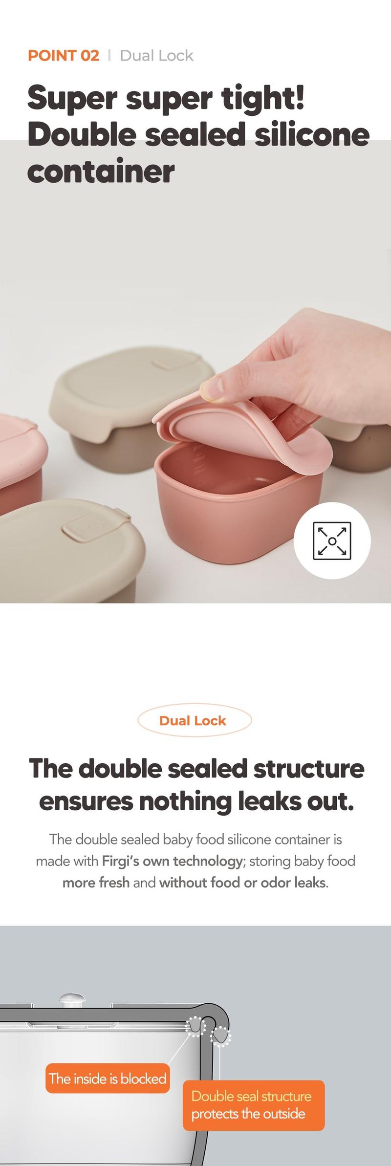 Product Introduction of Firgi Double-Sealed Silicone Container / Platinum Silicone / Anti-Leak / No Spill / Made in Korea / toppingskids 7
