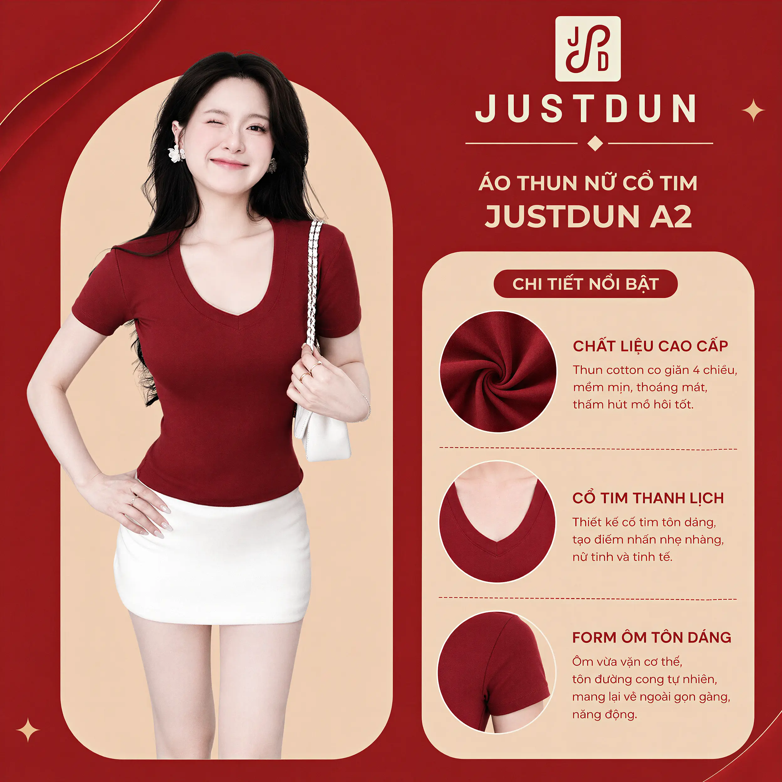 ( Signature ) Áo Thun Nữ Basic Cổ Tim Trơn JUSTDUN A2 – Chất Cotton Lông Mịn Cao Cấp, Co Giãn 4 Chiều | BigBuy360 - bigbuy360.vn ( Signature ) Áo Thun Nữ Basic Cổ Tim Trơn JUSTDUN A2 – Chất Cotton Lông Mịn Cao Cấp, Co Giãn 4 Chiều | BigBuy360 - bigbuy360.vn