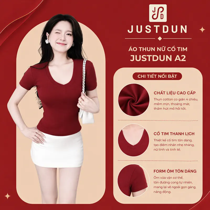 ( Signature ) Áo Thun Nữ Basic Cổ Tim Trơn JUSTDUN A2 – Chất Cotton Lông Mịn Cao Cấp, Co Giãn 4 Chiều | BigBuy360 - bigbuy360.vn ( Signature ) Áo Thun Nữ Basic Cổ Tim Trơn JUSTDUN A2 – Chất Cotton Lông Mịn Cao Cấp, Co Giãn 4 Chiều | BigBuy360 - bigbuy360.vn