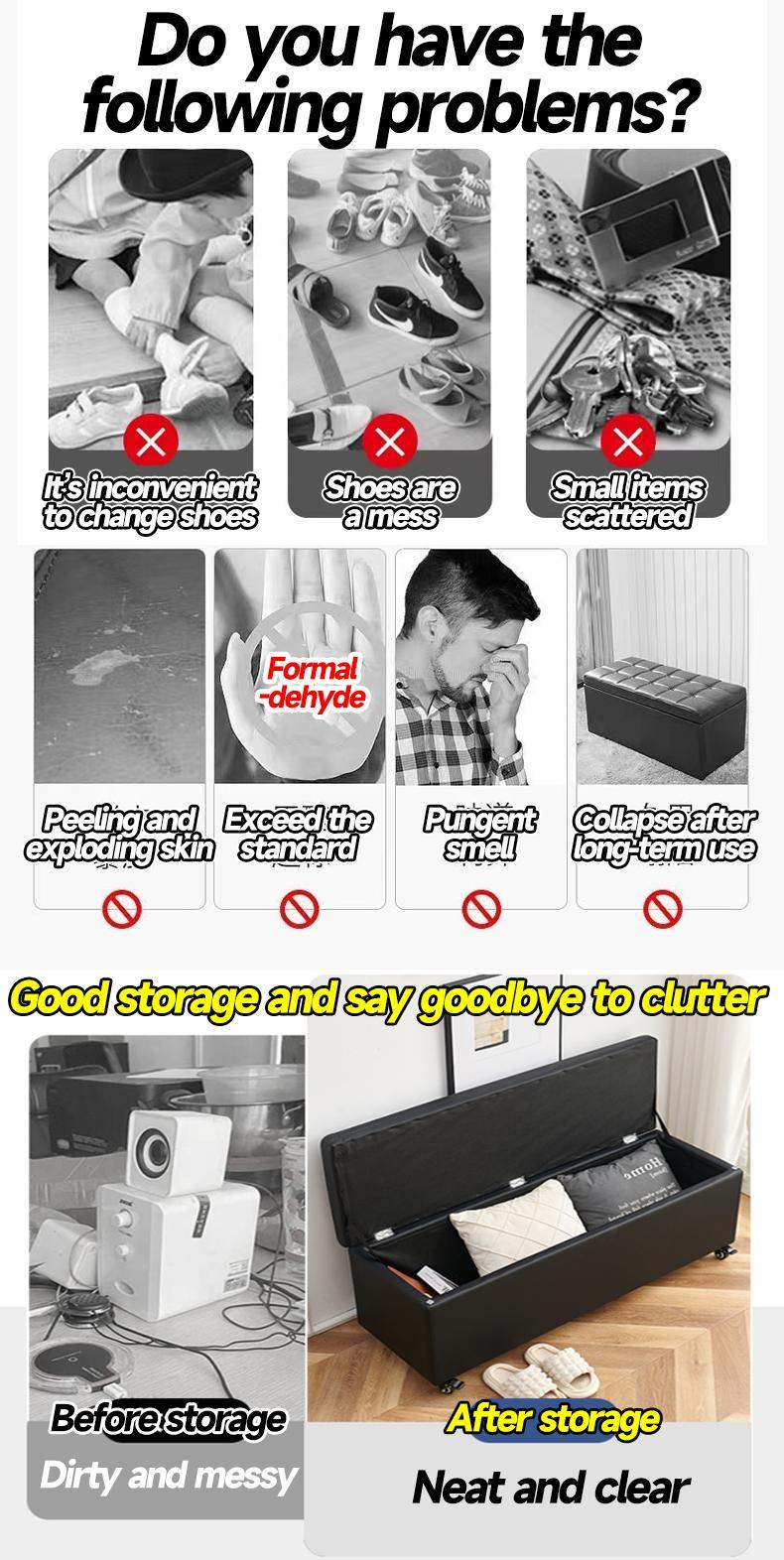 Product Introduction of 【SG Local Seller】Upgrade 120cm Leather Ottoman Storage Bench Stool With Wheel PU Waterproof- 50