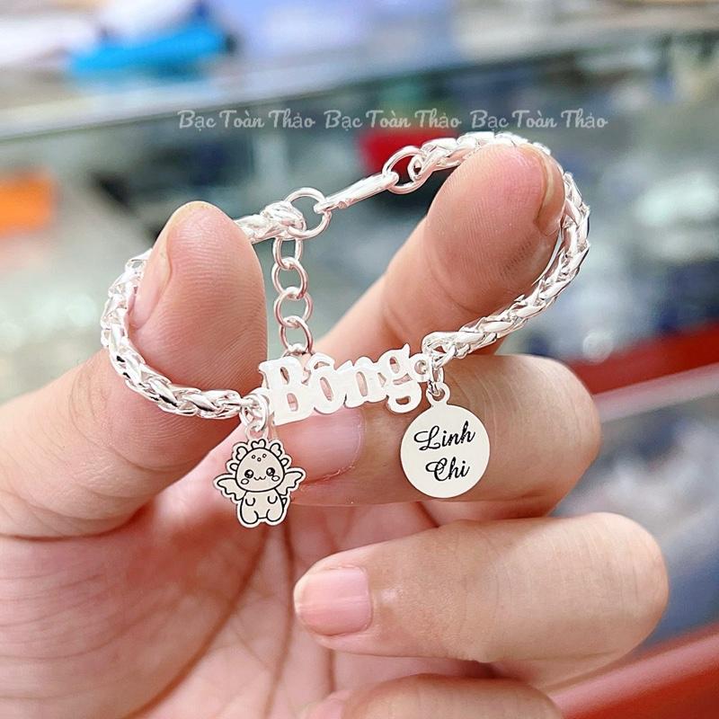 LC143 Lắc Bạc khắc tên theo yêu cầu cho bé có thể đeo được cả tay và chân