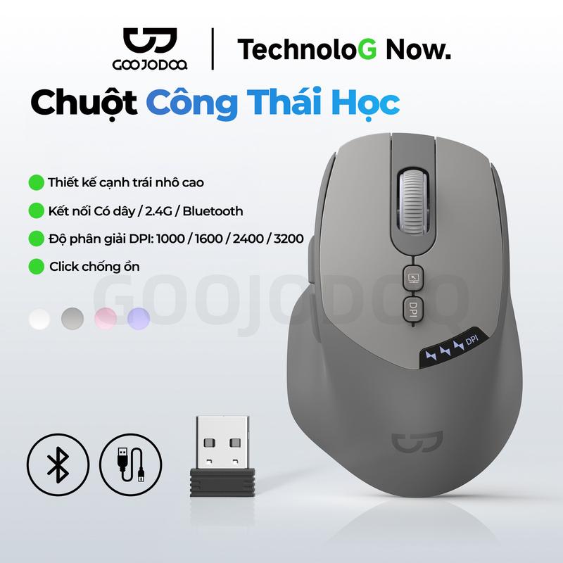 Chuột công thái học ,Thiết kế cạnh trái nhô cao,Kết nối có dây / 2G / Bluetooth, Click chống ồn