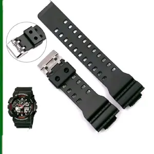 Tali Jam Tangan Gsh0ck Karet Rubber Ukuran Pen 16mm Hitam untuk Model GA-100 Series GA-120 Series GA-300 GD-100 Series G-8900 Series Watch Watches