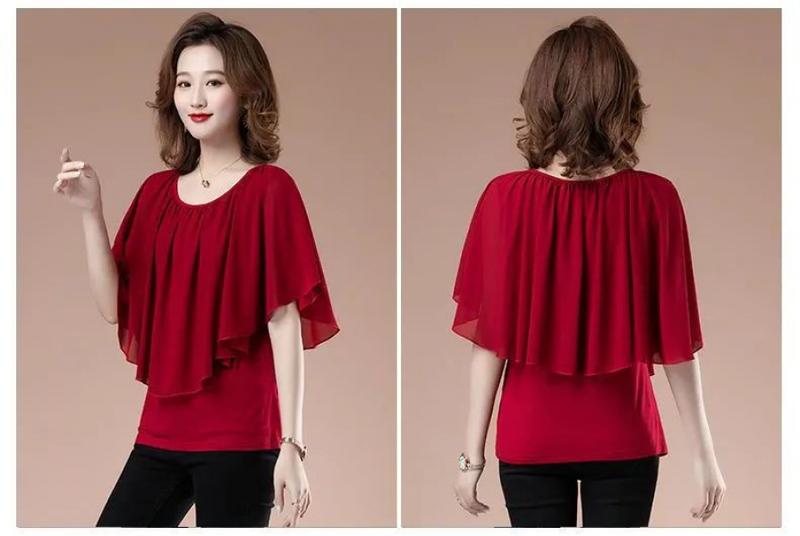 Product Introduction of Quần Áo Nữ, Ngoại Cỡ, Áo Voan, ngắn Tay, Thích Hợp Cho Mẹ TRUNG NIÊN, Quần Áo Mùa Hè, Áo Phông, Áo Cánh Dơi, Tay Lửng Váy Khiêu Vũ 30