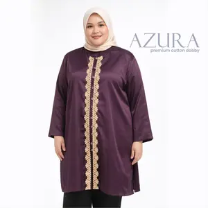 AZURA Tunik Wanita Muslimah Jumbo Premium Cotton Dobby dengan Detail Renda Elegan