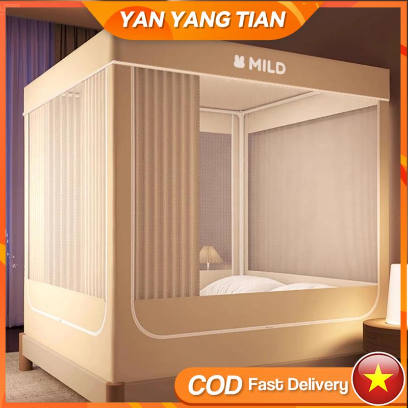 Lưới chống muỗi YANYANGTIAN 3 cửa có dây kéo Màu Trơn Tấm rèm chống muỗi Bảo vệ quyền riêng tư Có sẵn trong các kích cỡ 1m5 1m8 2m Thích hợp cho phòng ngủ Giá đỡ bằng thép không gỉ chống sốc