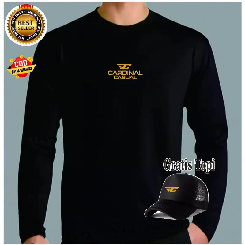 Kaos Pria Cardinal DT Gold ( Bonus Topi ) Lengan Panjang Bahan Adem tebal dan Lembut / Kaos lengan panjang / kaos bonus topi / beli baju dapat topi / kaos distro / kaos pria / kaos unisex / kaos tebal 0