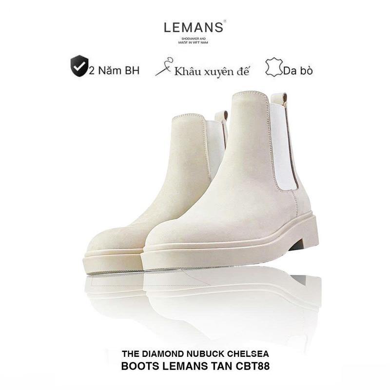 [BOOTS DA NUBUCK TAN] Chelsea Boots da lộn Nubuck màu Tan LEMANS, đế tan hạt kim cương tăng cao 4cm khuôn độc quyền, Bảo hành 24 tháng Cao Su Hoa GiàY Đế Cao Shoes