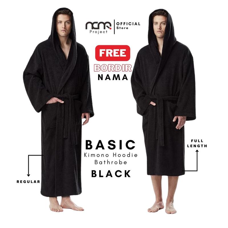 Handuk Kimono Hoodie Bathrobe Black Premium Free Bordir Dewasa 0