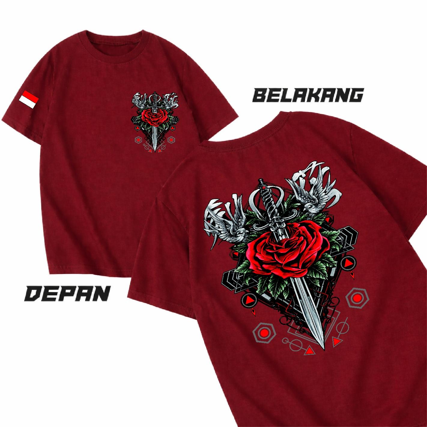 Hyb Kaos Wanita Pria Sword And Rose kata2 VIiral Crew Neck Kaos Pria Kaos Wanita Unisex Bahan Katun Kaos Polos Putih Hitam Kaos Jumbo