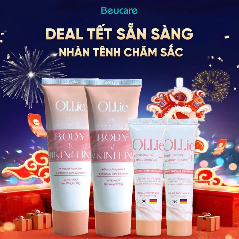 2 OLLIE KEM TẨY LÔNG Body Nam Nữ Hỗ Trợ Tẩy Lông Nhanh Chóng An Toàn Dịu Nhẹ + 2 OLLIE Gel Dưỡng Giúp Da Mềm Mịn Hỗ Trợ Dưỡng Ẩm Da Giảm Thiểu Lông wax bkn Mọc Lại Tặng Que Gạt cao long - KT1222 trắng tái tạo