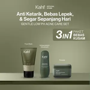 [CREATOR'S PICK - KAHF BUNDLE 3IN1 PAKET BEBAS KUSAM : ANTI KETARIK, BEBAS LEPEK, & SEGAR SEPANJANG HARI] Paket Grooming (Pomade/Hair Powder + Face Wash + Deodorant) - Approved by Barber and Suitable for Daily Use