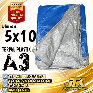 Terpal A3 Biru Silver Ukuran 5x10 Meter dengan Tali Tampar dan Lubang Mata Ayam - Plastik