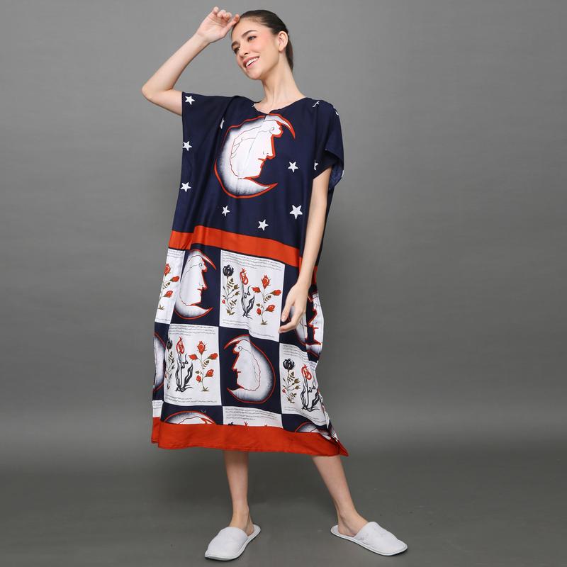 daster tidur wanita dewasa kekinian lengan pendek bahan katun rayon bali motif etnik mesir busui / bumil frendly ld 130 panjang 115cm halya shop 7