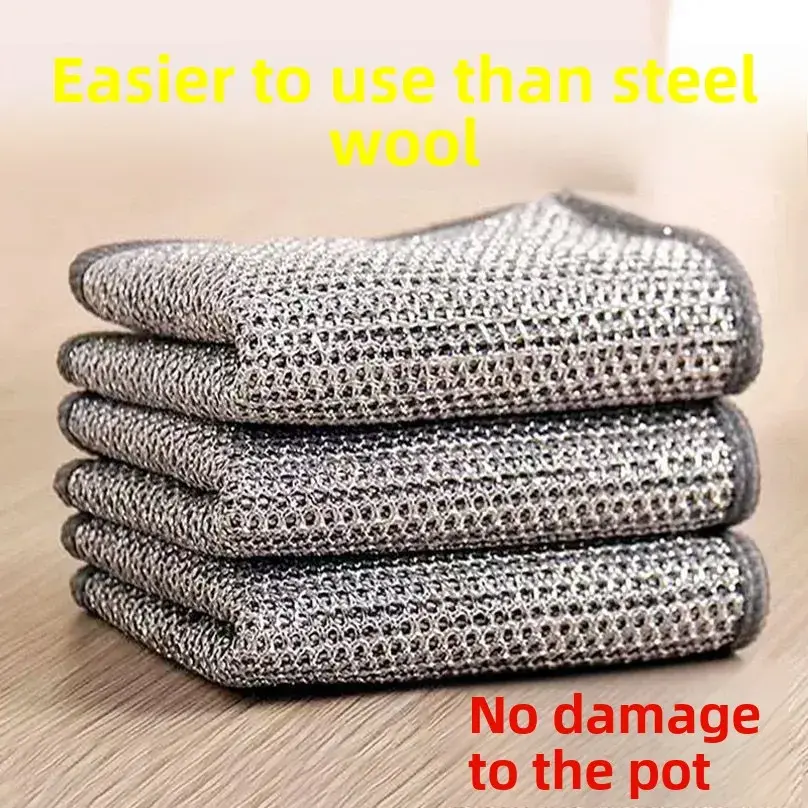 Silver Silk Rag Kitchen Steel Wire Ball Artifact Dishcloth Special Oil-Free Metal Wire Cleaning Brush Pot Cloth