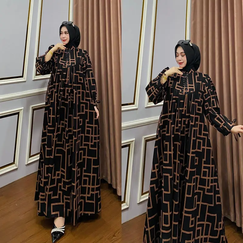 Gamis KD 939 motif kotak bahan katun linen / gamis / katun linen 1