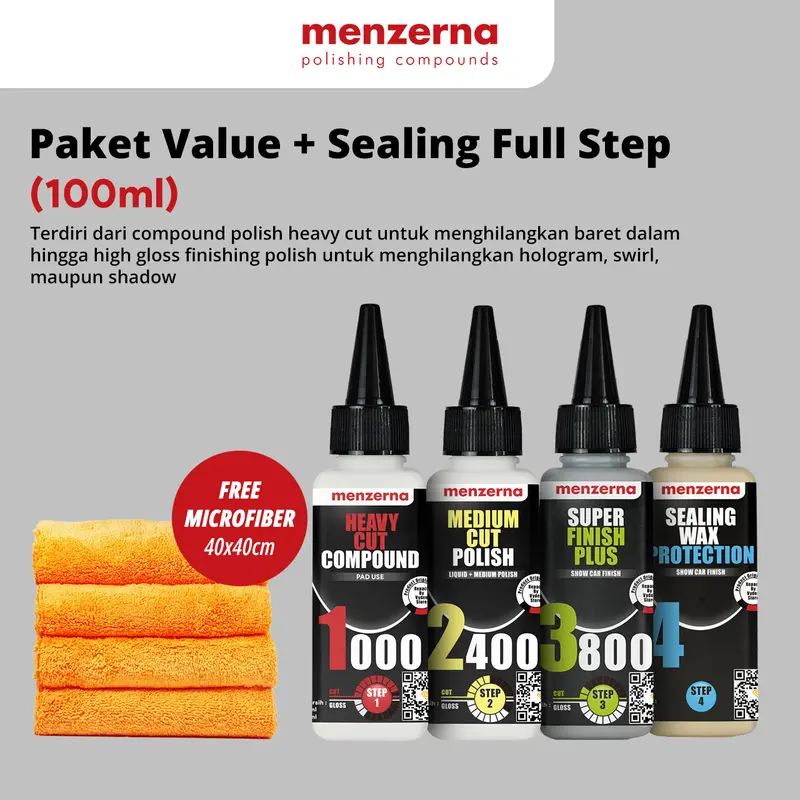 Pengkilap Body Motor Mobil MENZERNA Combo 50ml Paket Komplit Ecer Kompon Kasar Medium Halus Wax Sealant Kilap Permanen Waterbased CoatingCoating 0