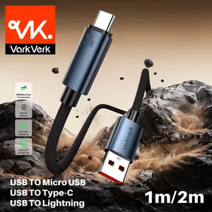 VarkVerk (C02) Aluminum Cable Data Type C Micro USB  Lightning Fast Charging Nylon Kabel Data For iPhone Samsung Xiaomi vivo oppo poco 123456789m